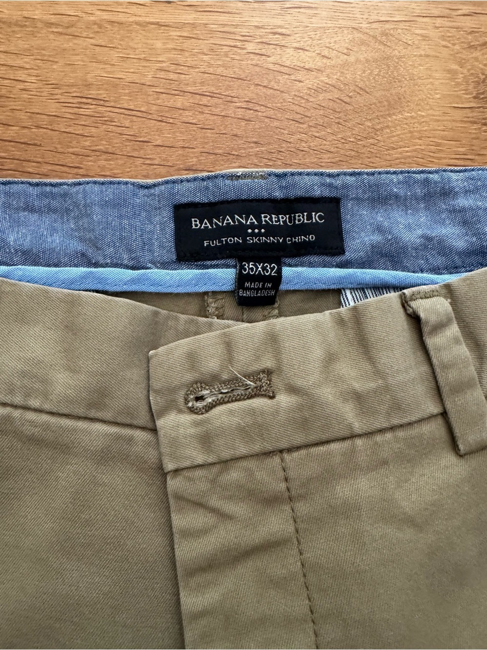 Banana Republic Fulton Skinny Chino Khaki Stretch Flat Front Pants 35x32 Men’s - Picture 2 of 6
